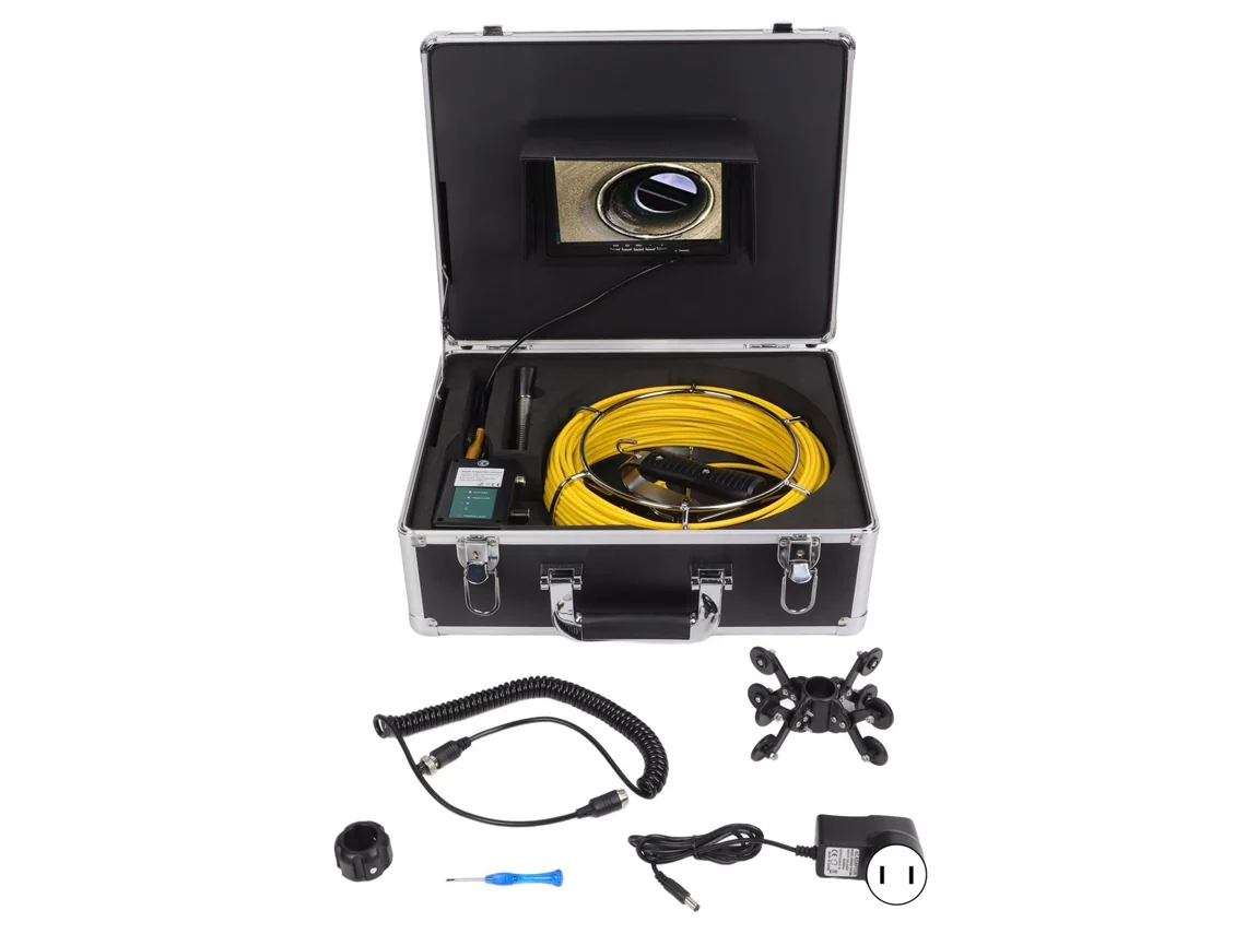 Cámara de inspección de tuberías IP68 30m 7'' LCD Enchufe estadounidense