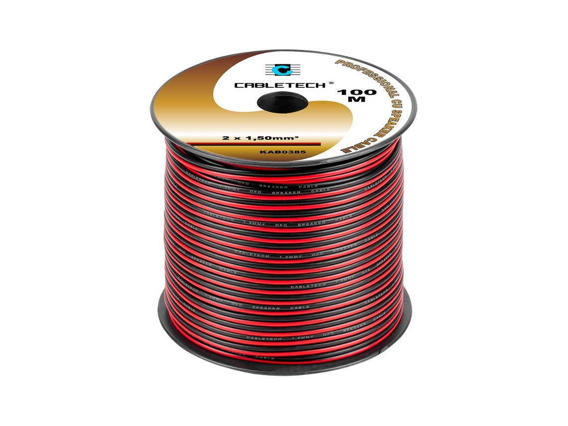 Cable de altavoz de 1,5 mm, negro y rojo, Cabletech