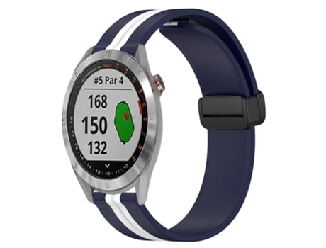 Correa de reloj inteligente para Garmin Approach S40, correa de silicona de 20 mm con cierre magnético plegable (azul medianoche + blanco)