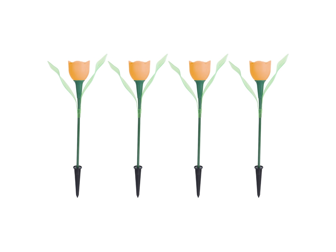 2026-4 Piezas Lámpara De Jardin Led Tulipán Solar Impermeable Decoración Para Cesped Naranja