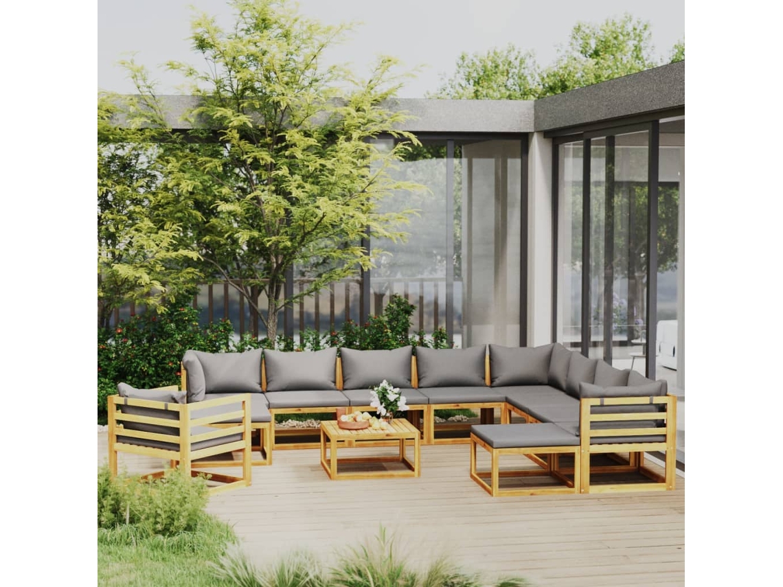 Conjunto de jardín de 12 piezas con cojines de acacia maciza DKD Home Decor