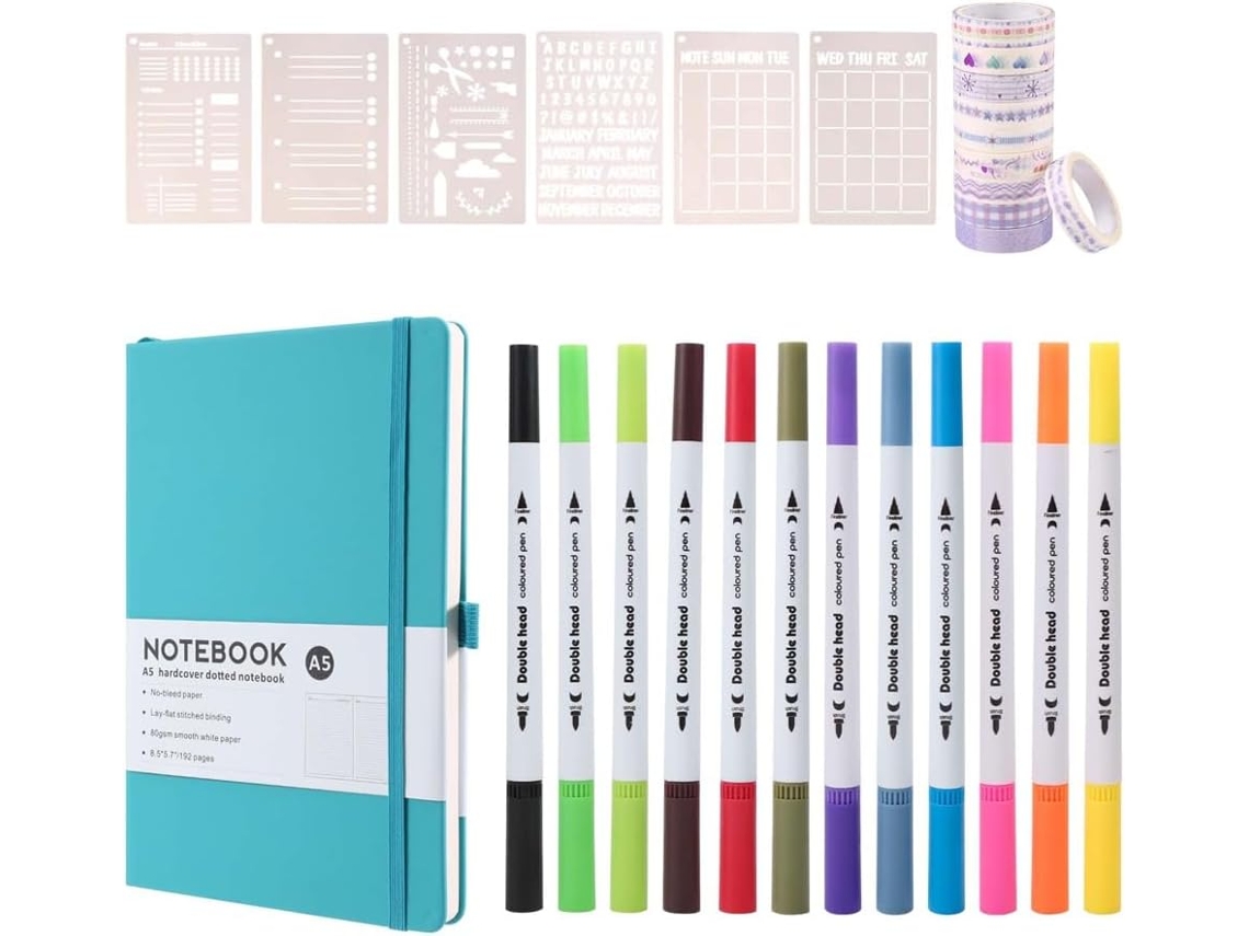 Kit De Cuaderno De Lunares, Cuaderno De Tapa Dura Tamaño A5, Páginas Numeradas, Lunares Para Principiantes, Azul.