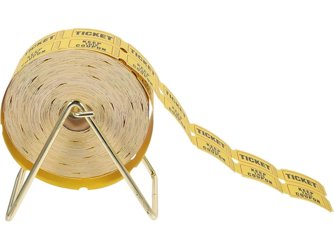 Paquete De 1000 Boletos De Rifa Amarillos Con Dispensador Y Soporte Sencillo.