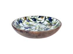 Cuenco Madera BY SIGRIS Plato Hondo Decorativo de Madera Diseño aceitunas, Diámetro 30 cm