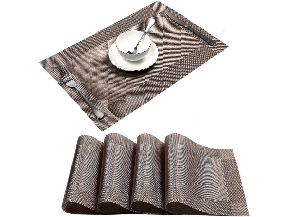 Rebe-esterilla De Mesa De Vinilo Tejido Crossweave Antideslizante Aislante Lavable Set De 4 (champán)