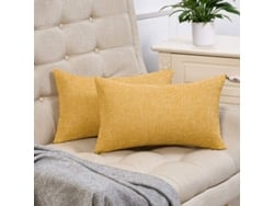Rebe-2 Fundas De Almohada Lumbar Amarillo Otoño 12x20 Pulgadas Lino Rústico Decorativo Para Sofá