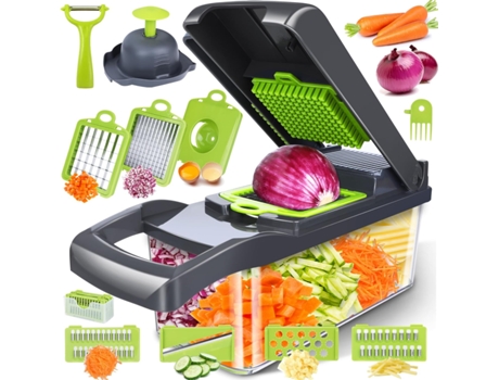 Picadora de verduras profesional 12 en 1 con contenedor, picadora de verduras multifuncional, caja picadora de ensalada, rebanadora, picadora de al...