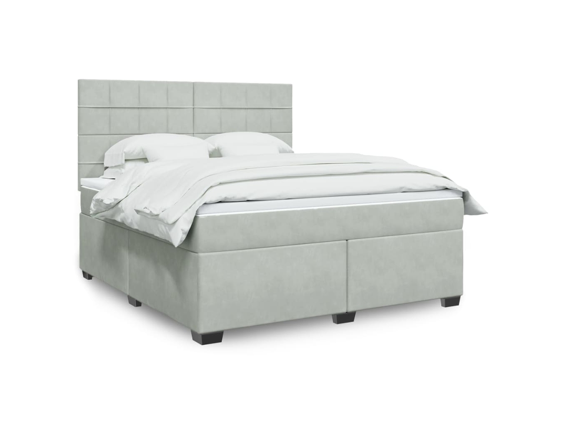 Cama Box Spring Con Colchón Terciopelo Gris Claro 180x200 Cm