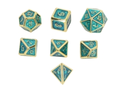 Ats-set De 7 Dados Metálicos Poliedros Con Números Grabados, Dados De Juego De Mesa Electropulidos Oro Verde