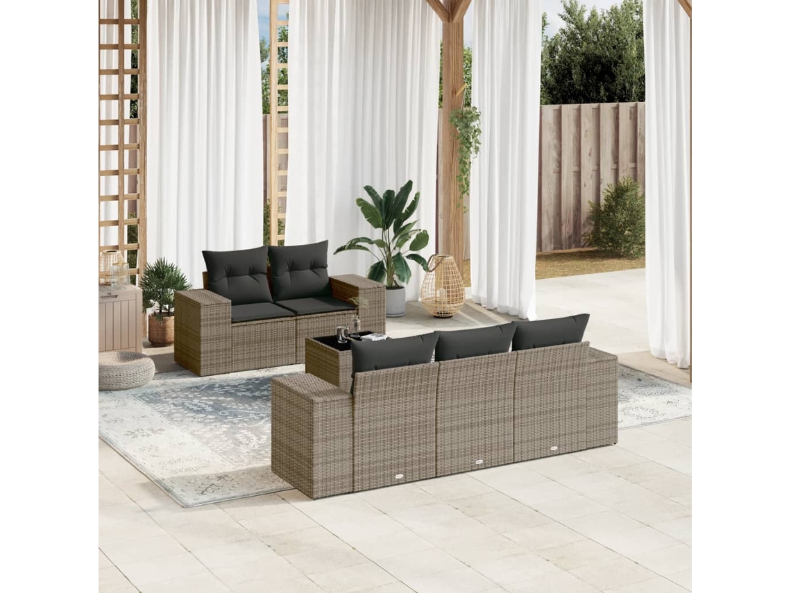 Conjunto de 6 sofás de jardín con cojines en mimbre gris DKD Home Decor