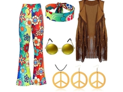 2026-traje Retro Hippie 70s Con Chaleco De Flecos, Pantalones Y Bufanda Para Mujer Fiesta Disfraz Vintage