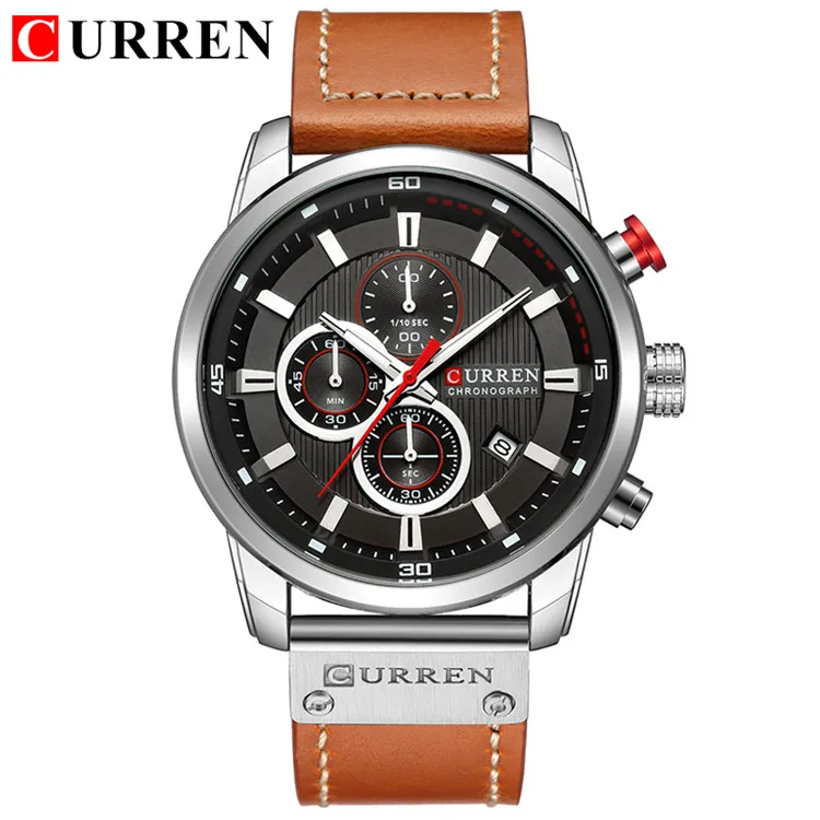 Reloj Deportivo De Cuero Genuino Para Hombre (plata Y Negro), Reloj De Pulsera Militar Para Hombre, Cronógrafo.