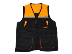 Chaleco Reflectante De Trabajo Con 4 Bolsillos, Cremallera Frontal, Franjas Reflectantes, Alta Visibilidad, Negro Con Amarillo, Xxl