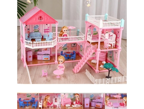 Niñas Princesa Villa Juguete Educativo Casa de Muñecas Hecha A Mano 6 Habitaciones 2 Capa