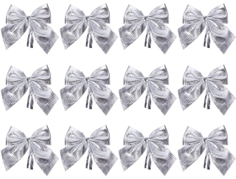 12 Uds. Lazos navideños con purpurina, adornos para árboles de Navidad, suministros para fiestas en casa (plata)