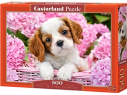 Puzzle CASTORLAND Pup in pink flowers (500 Piezas)