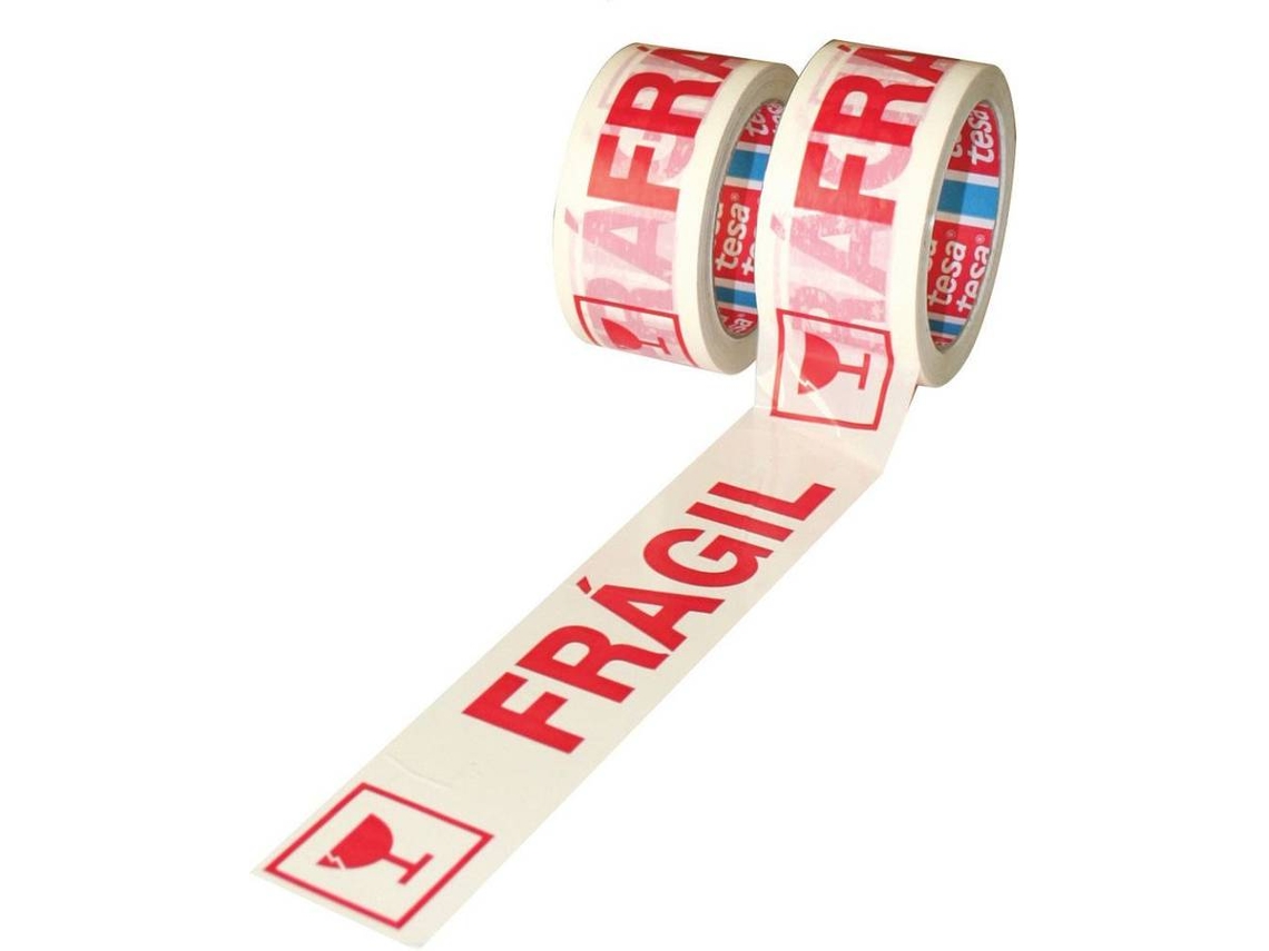 Cinta Adhesiva de Embalar TESA® Frágil Rojo (66 m x 55 mm)