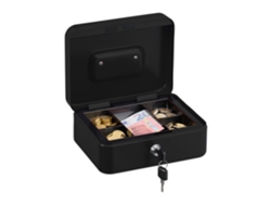 Relaxdays Caja De Dinero, Cerradura, Bandeja Extraíble, 5 Compartimentos, Cajita Hierro, 8,5 X 20 X 17 Cm, Negro