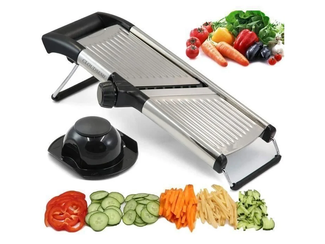Mandolina de cocina profesional: mandolina multifuncional ajustable de acero inoxidable para verduras con pie antideslizante plegable