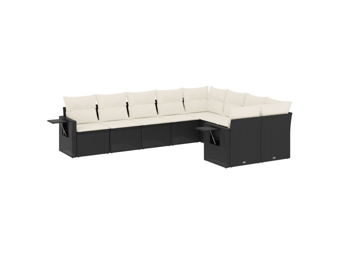 Conjunto de 9 sofás de jardín con cojines, mimbre, negro, MAISON EXCLUSIVE (9 piezas)