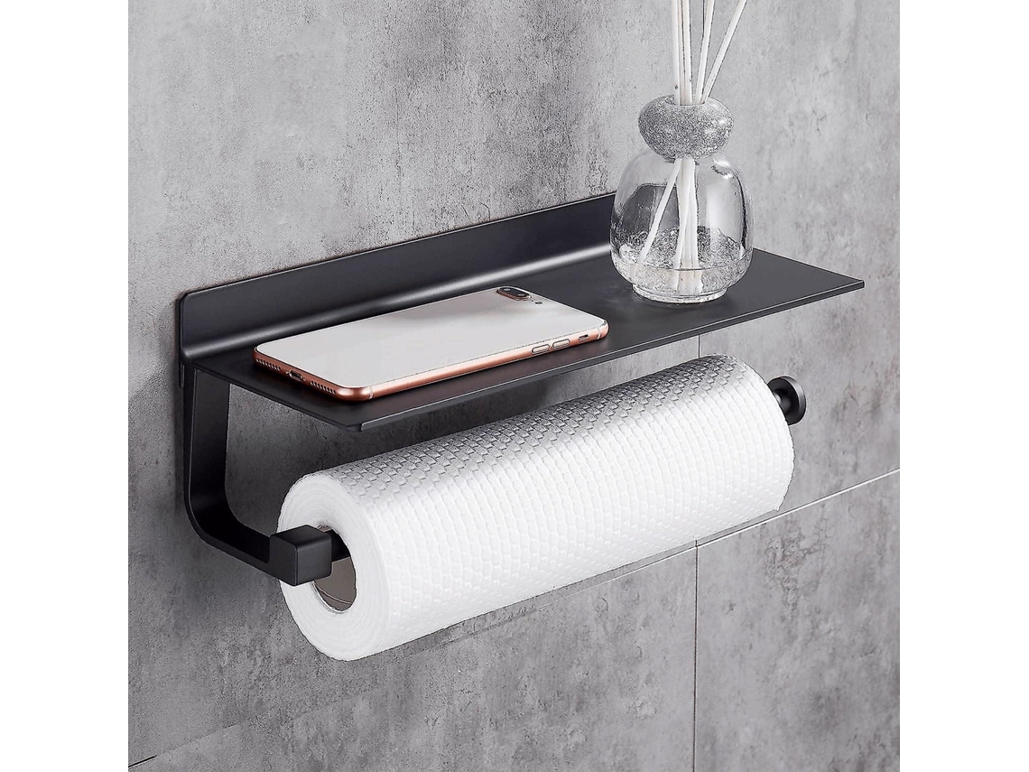 Porta Servilletas De Pared 33cm Dispensador De Papel Cocina De Aluminio Espacial Negro Sin Taladrar Resistente A Rayaduras