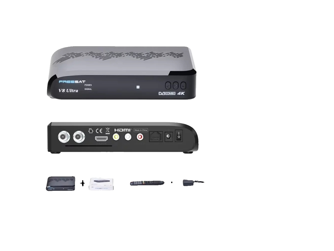 Decodificador, compatible con DVB-S/S2/T2, salida HDMI, TV Box V8 Ultra 4K, enchufe europeo.