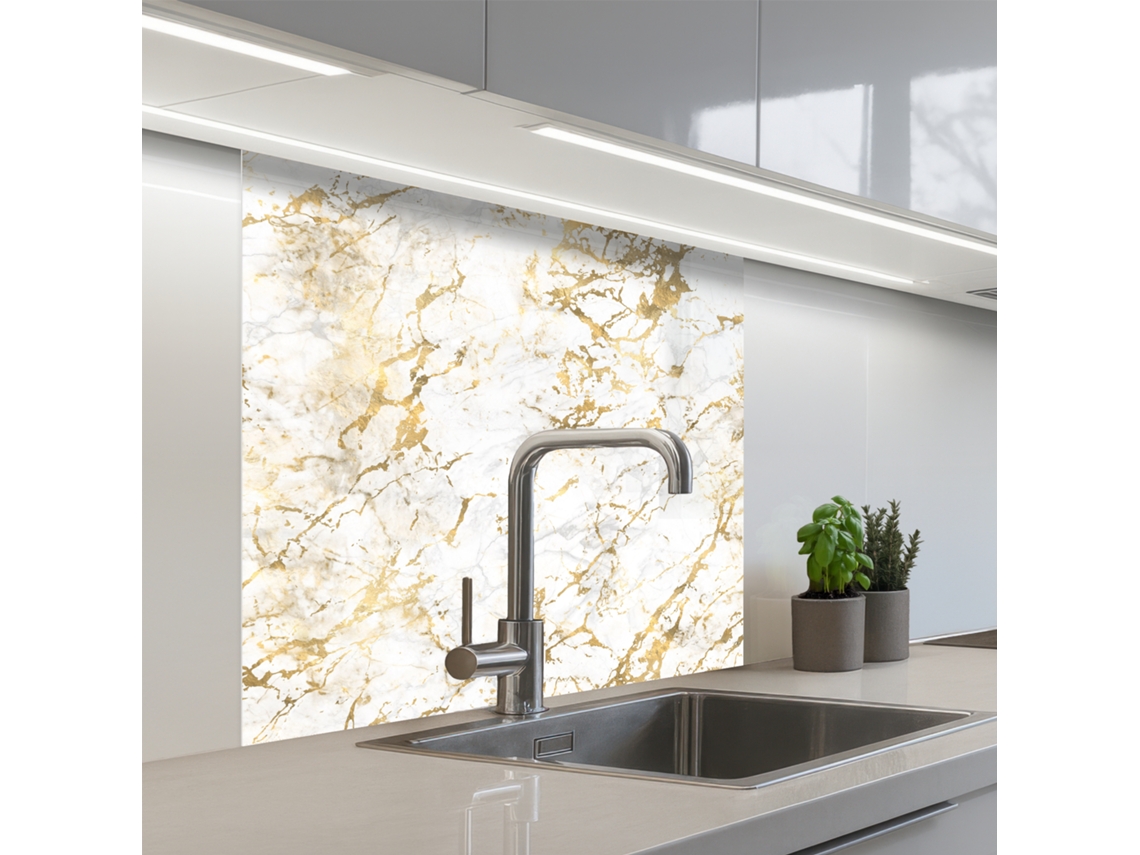 Salpicaderos De Cocina Salpicaduras Doradas - Blanco - Mármol 80x80 Cm