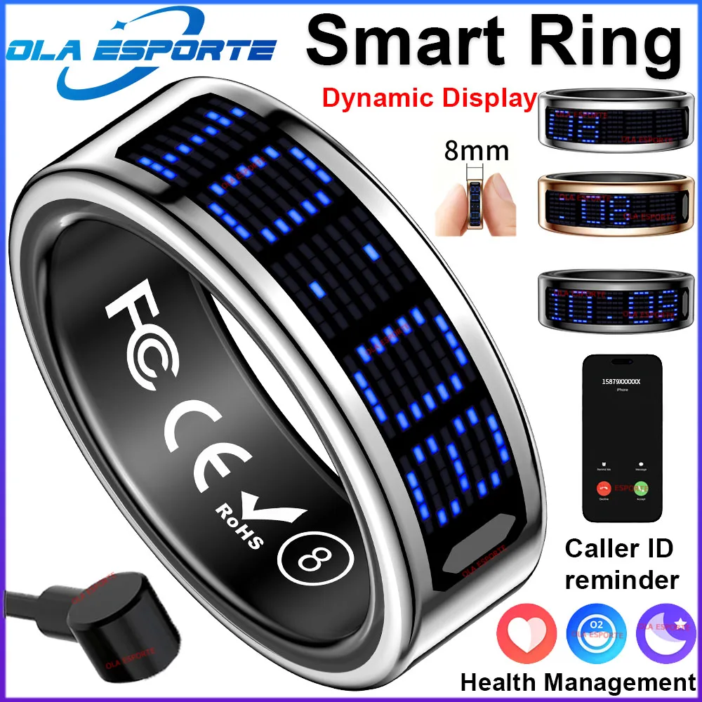 (plata, Cable De Carga, Talla 8) Anillo Inteligente, Pantalla Led, Monitorización De La Salud, Resistente Al Agua.