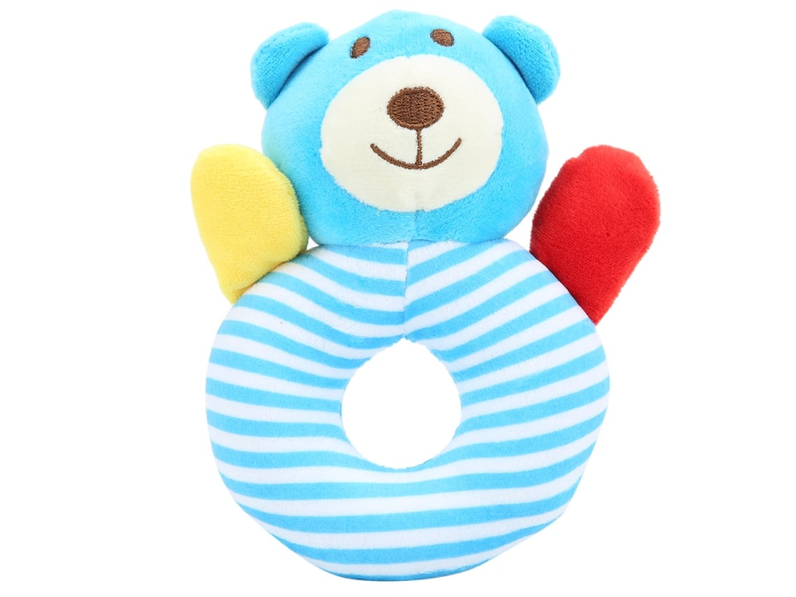 Brinquedo De Pelúcia Com Manivela Urso Listrado Azul Sino De Mão Educativo Para Bebê