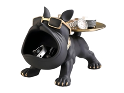 Bandeja de resina para llaves y joyas con estatua de bulldog.