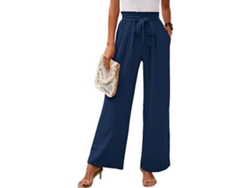 2026-pantalones De Descanso De Pierna Ancha Para Mujer Con Bolsillos Ligeros De Cintura Alta Ajustable Lazada Xl Azul Marino