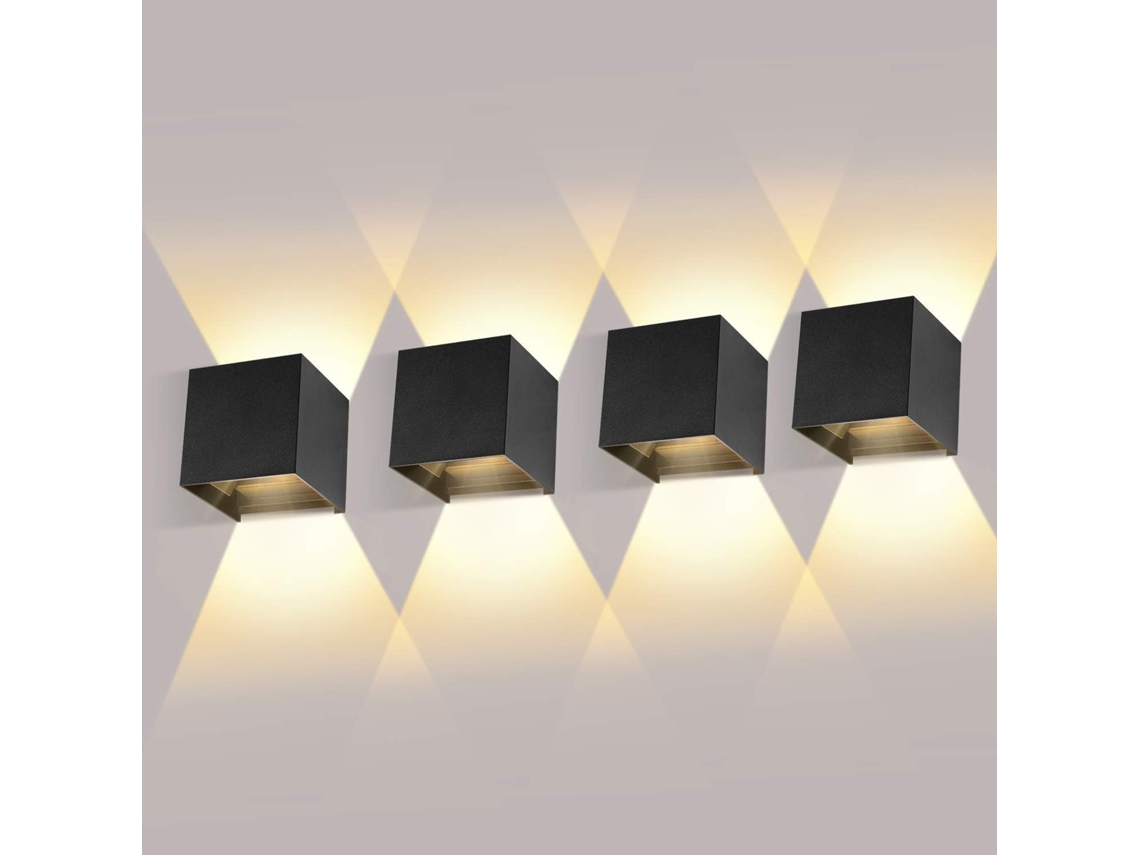 Kit Com 4 Arandelas De Parede (internas/externas), 12w, 3000k, Acabamento Preto, Iluminação Externa À Prova D'água Ip65 classe De Eficiência Energética F