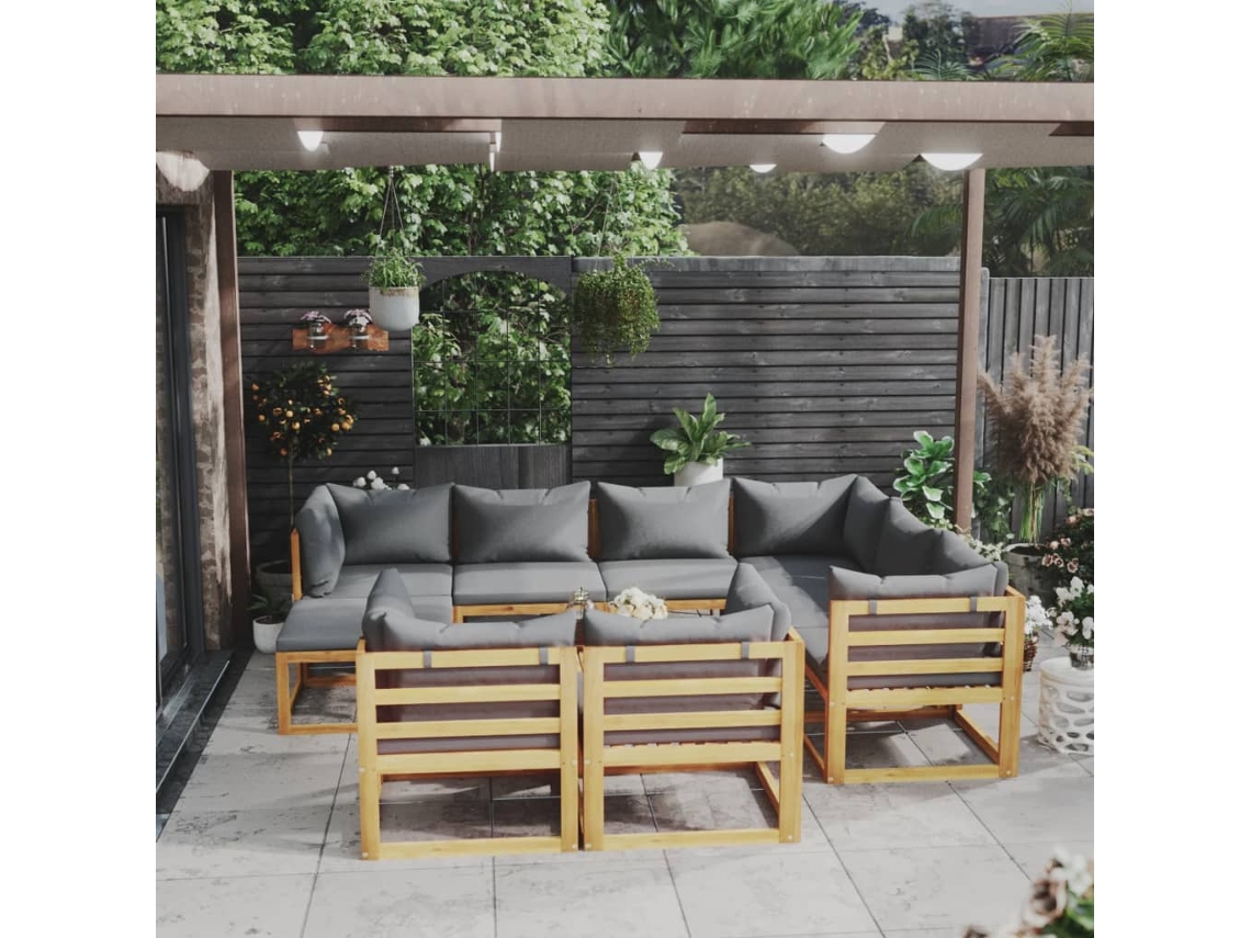 Conjunto Lounge Jardim 10 Peças Com Almofadões Acácia Macíça Dkd Home Decor