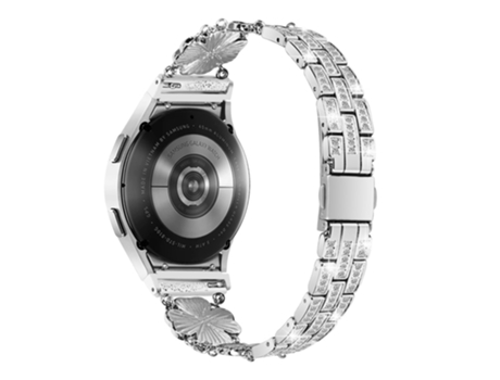 Correa de metal trébol de diamantes de imitación con conector para Samsung Galaxy Watch4/4 Active/5 40mm 44mm/Watch 5 Pro 45mm - plata