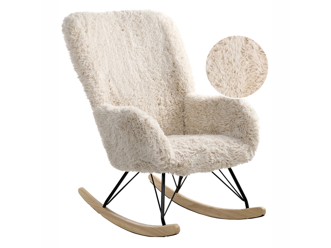 Poltrona De Baloiço Beliani Akra De Pelo Sintético Creme 66x98x104