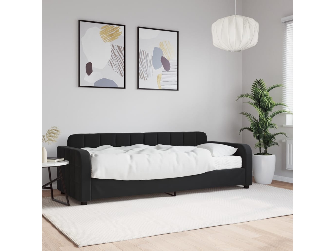 Sofá Cama Con Colchón Terciopelo Negro 80x200 Cm