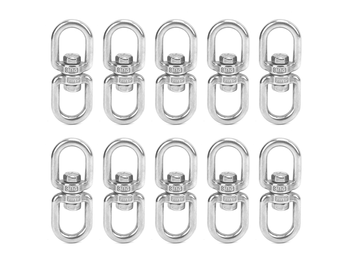 10 Ganchos Giratorios Dobles M6 De Acero Inoxidable Con Conector De 8 Grilletes