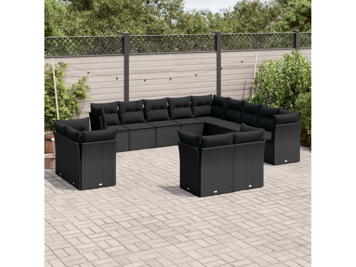 Conjunto de 13 sofás de jardín con cojines de mimbre sintético negro, Dkd Home Decor