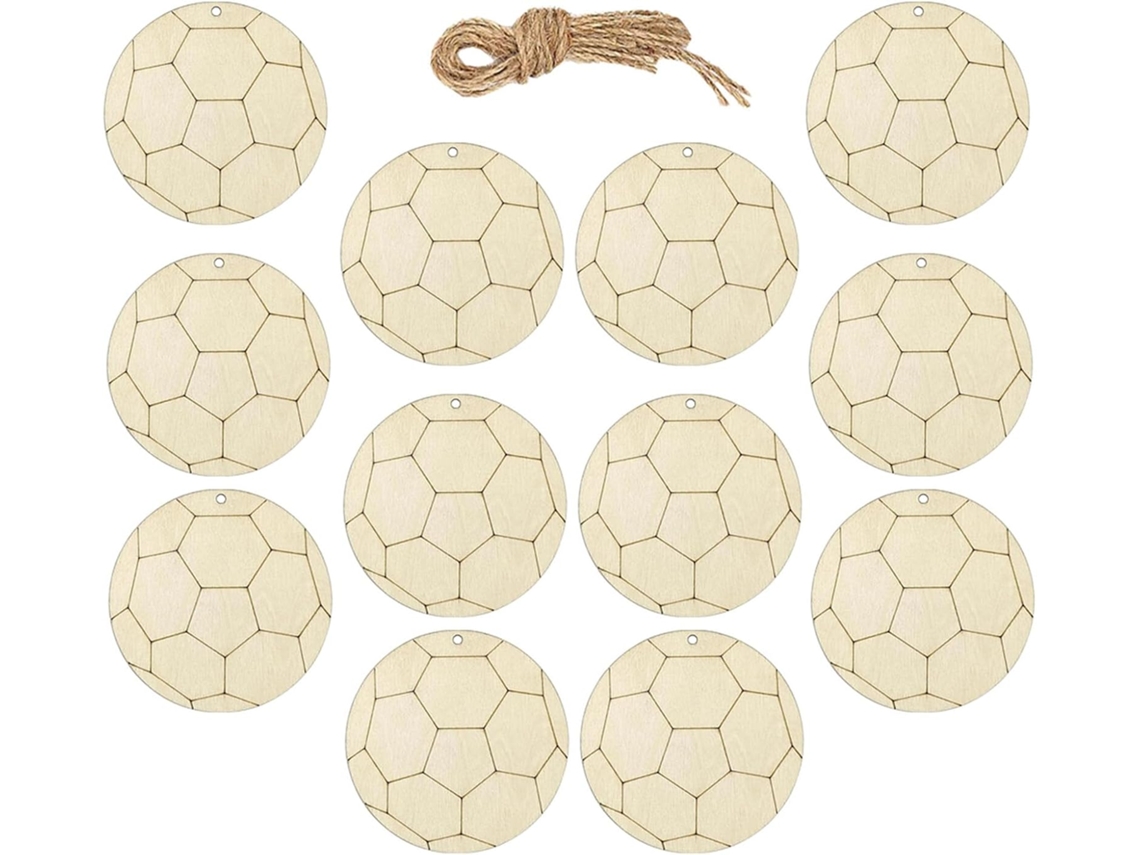 Juego de 30 adornos rústicos de madera con forma de balón de fútbol, bordes pulidos y detalles de cuerda para fiestas y cumpleaños - GOKOCO