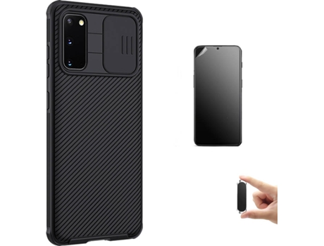 Kit Carcasa, Protector Y Soporte Samsung S20 Plus Ultimatte Nillkin Camshield Negro