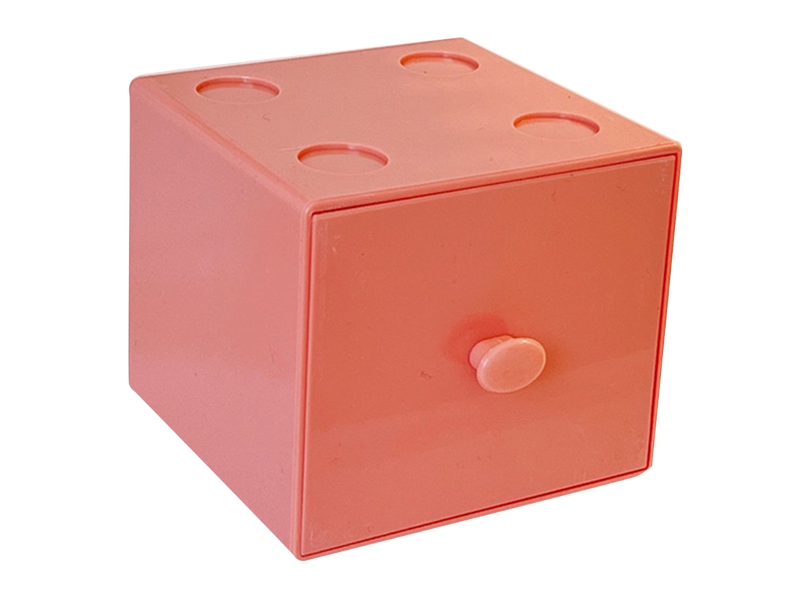 Caja De Almacenamiento Cuadrada De Plástico Apilable Con Cajón Para Escritorio De Oficina - Rosa