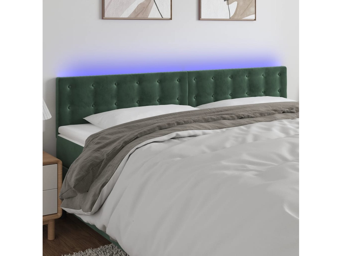 Cabecero Con Led De Terciopelo Verde Oscuro 180x5x78/88 Cm