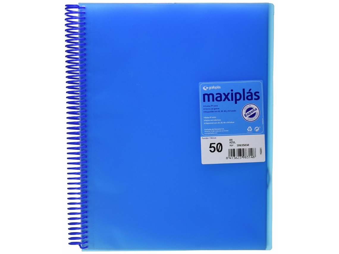 Carpeta Portafolios Grafoplas Maxiplas 50 Fundas Azul A4