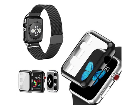 Kit Correa Milanesa Con Cierre Magnético Cubierta Protectora Cristal para Apple Watch Series 9 41Mm Negro