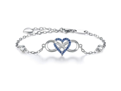 La pulsera de plata de ley (S925) presenta un zafiro en forma de corazón con el número "8", que simboliza el amor eterno. MDUG