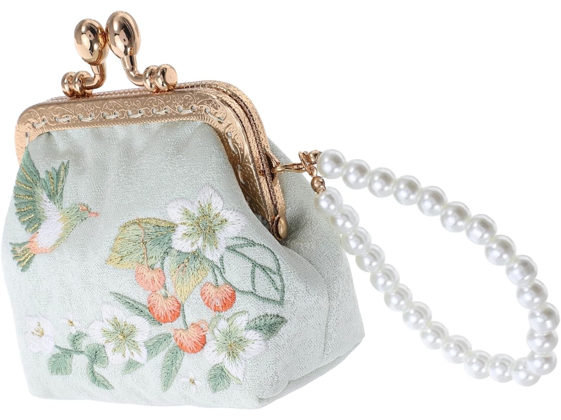 Bolsa De Tecido Floral Com Fecho Bordado, Mini Porta-moedas Com Estampa Floral Para Mulheres.