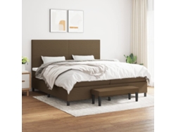 Cama Box Spring Con Colchón Tela Marrón Oscuro 200x200 Cm