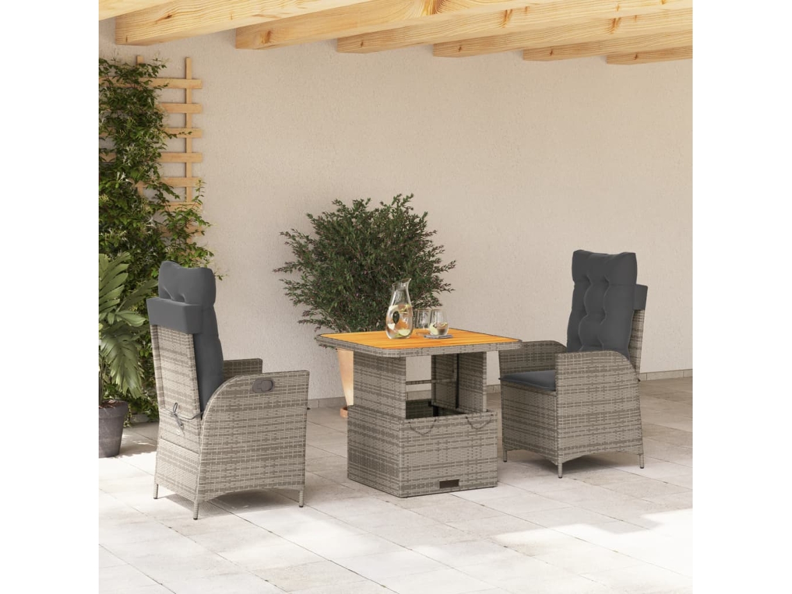 Conjunto de comedor de jardín de 3 piezas con cojines DKD Home Decor, ratán gris