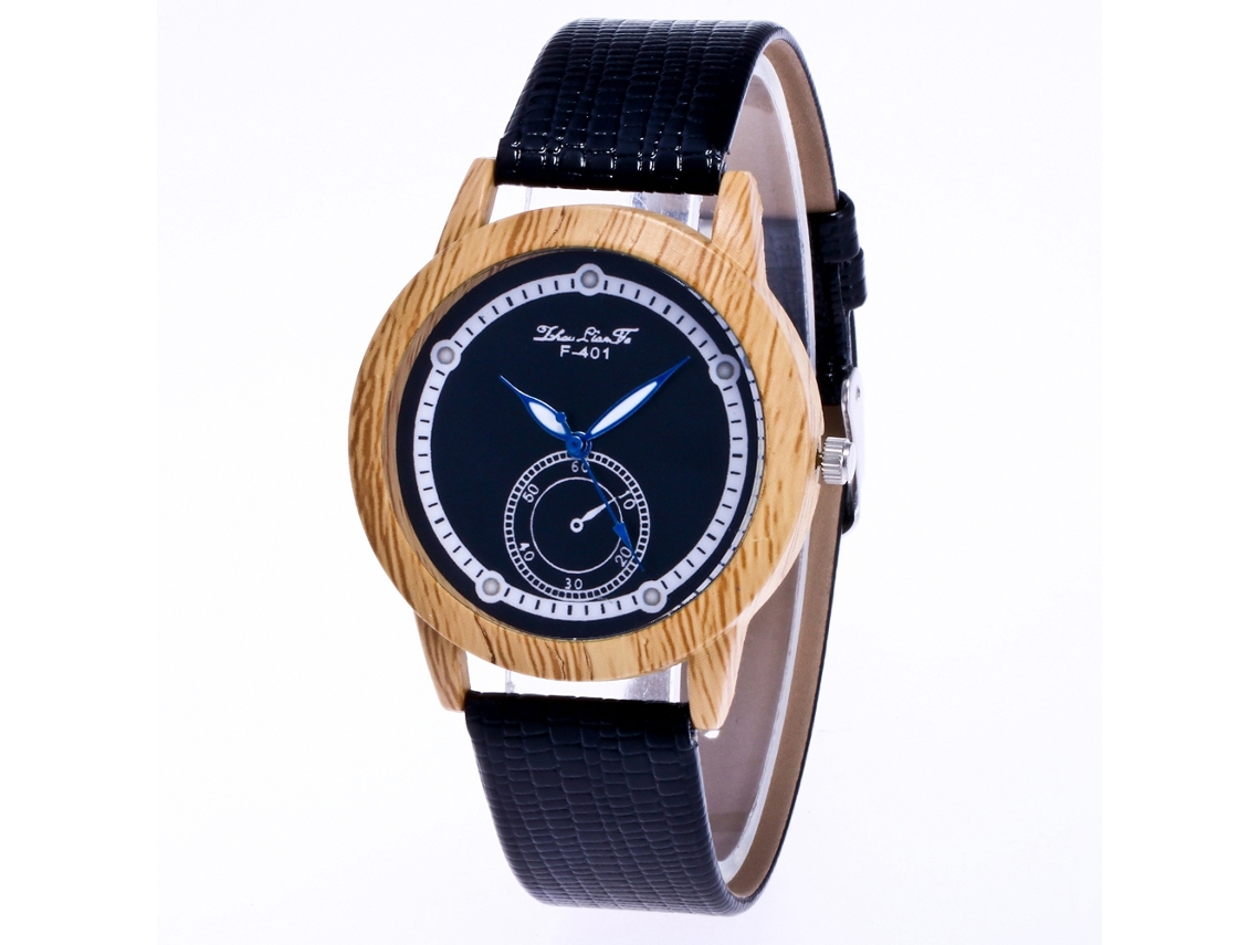Reloj De Cuarzo Unisex Pareja Con Correa Pu De Textura De Madera Negro
