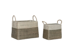 Set 2 Cesta Seagrass Tribal Blanco 44x25x38cm